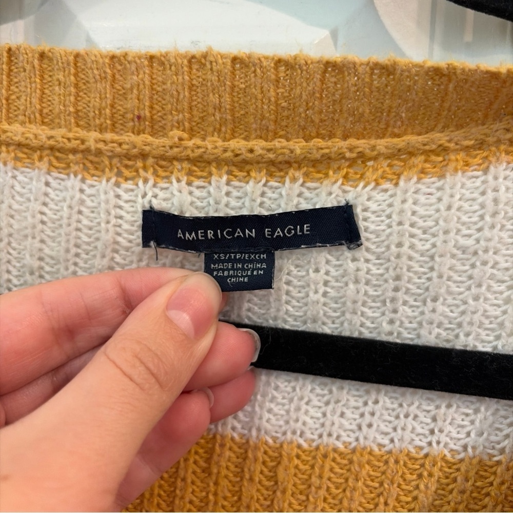 American Eagle Outfitters Mustard and White Striped Sweater - Picture 3 of 6